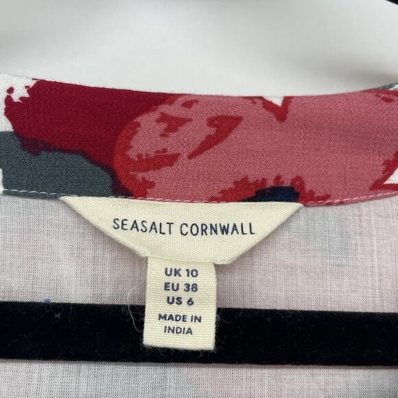 Seasalt Cornwall Size 6 Birch Leaf Midaxi Tea Dress Organic Cotton Red Floral - Picture 4 of 9